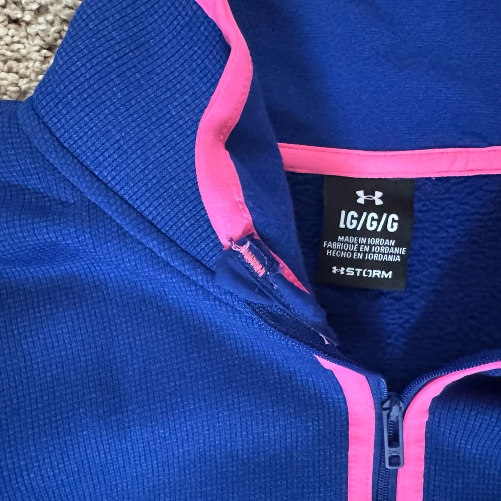 Under Armour Women's Blue Lightweight Half-Zip Hoodie with Pink Trim